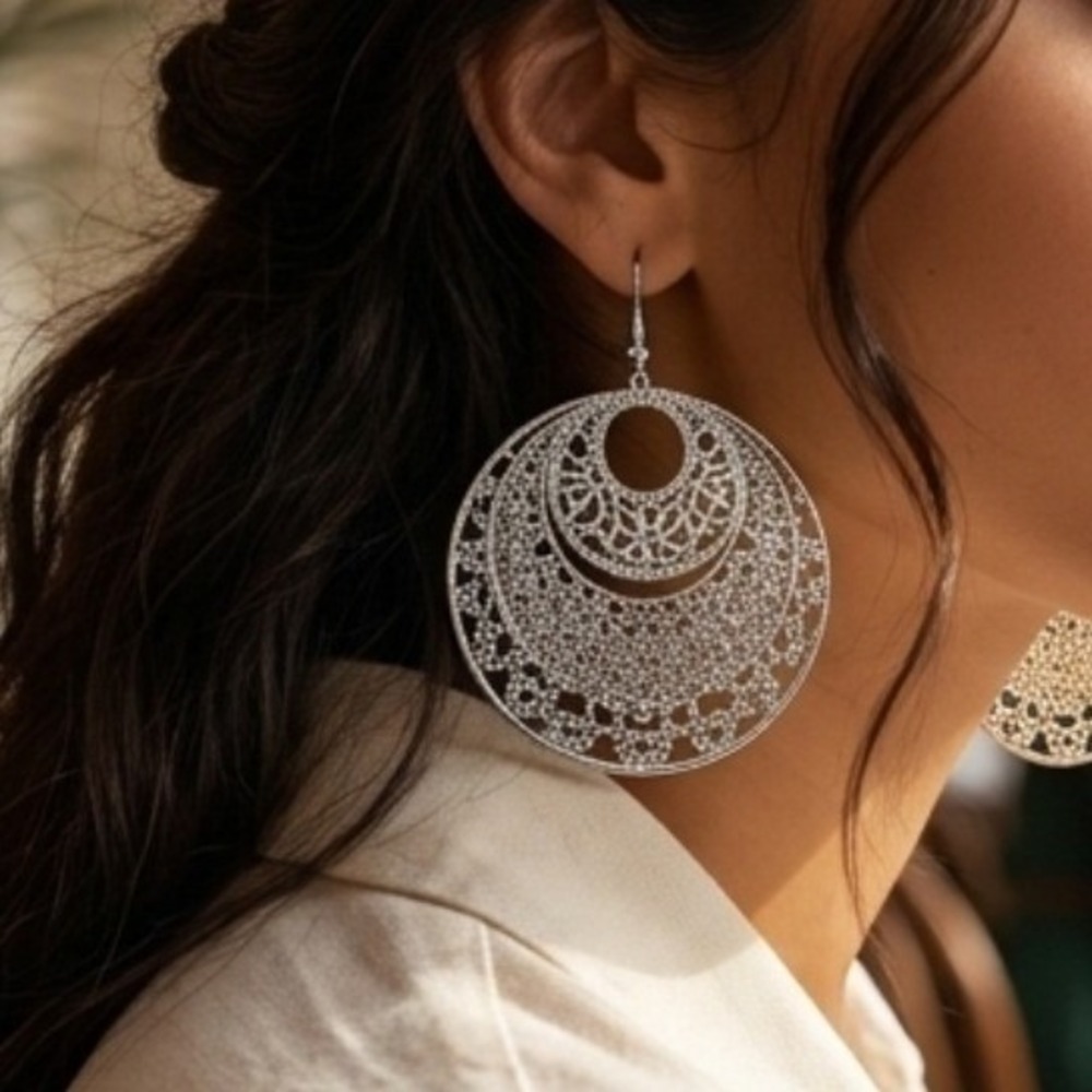 New Drop Earrings Womens Gold Filigree Tiered Statement Nickel-Free Boho Glam